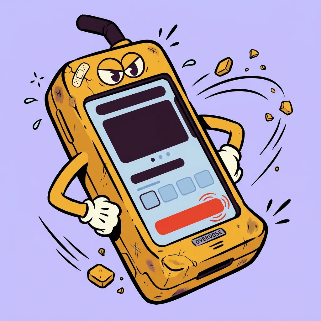 Cartoon phone character holding up a prototype app screen