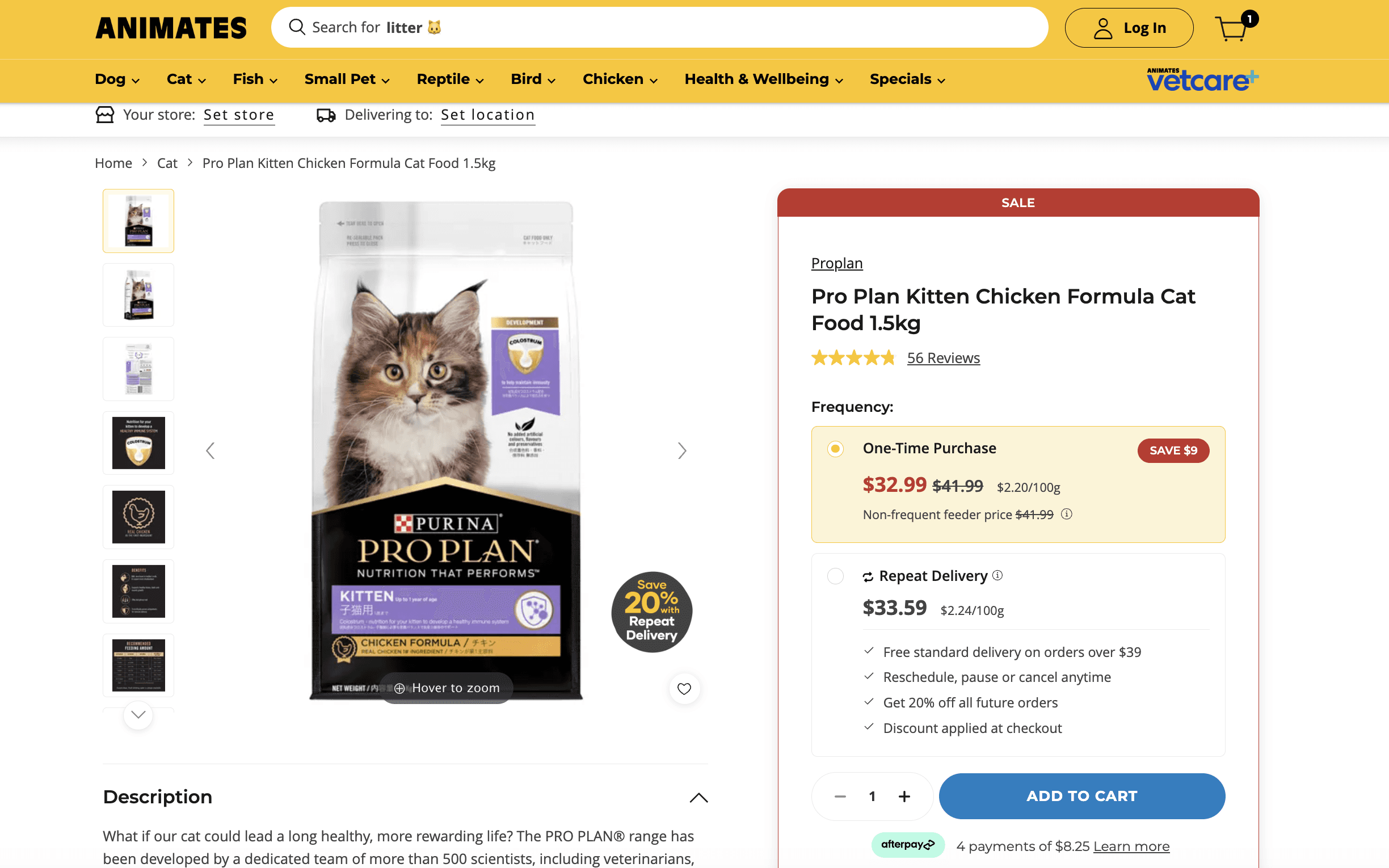 Animates product page for Pro Plan Kitten Chicken Formula
